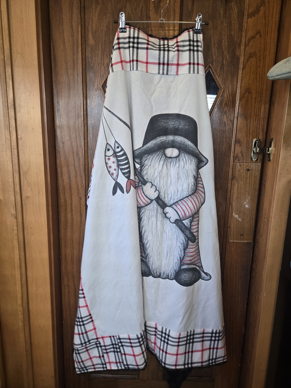 Striped Gnome Fishing Plush Black Blanket